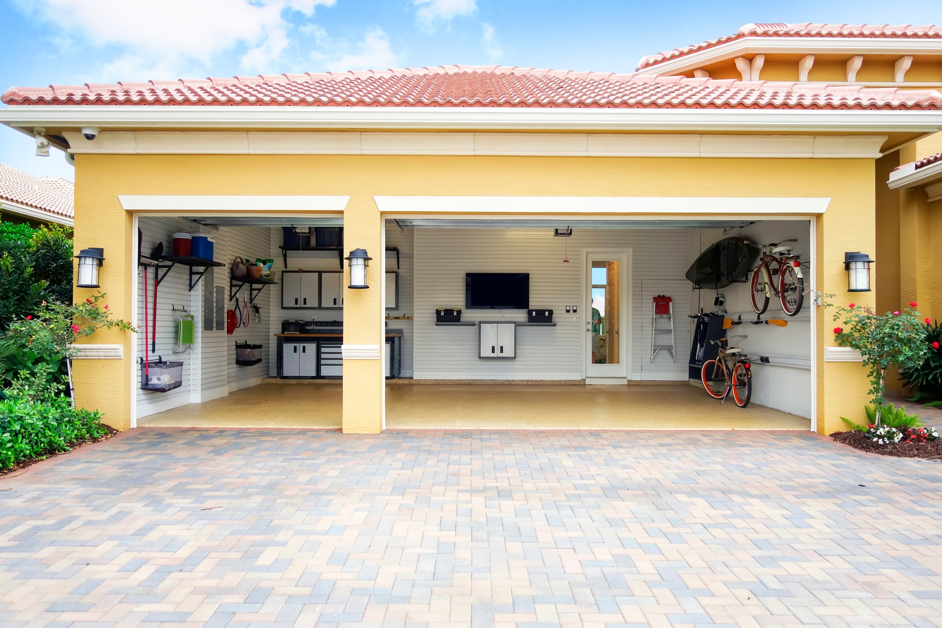 Well organized clean three car residential garage